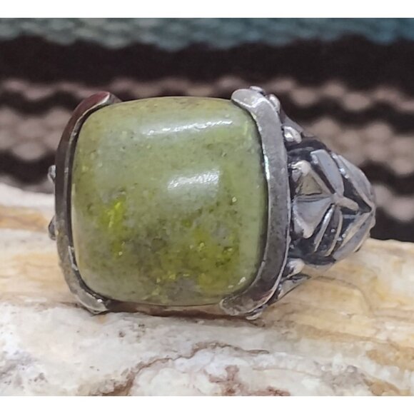 Vintage SW Ireland Connemara Marble Sterling Silver Lucky Clover Ring Size 5 - Picture 1 of 11